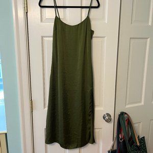 Aritzia Affogato Satin Dress, Olive Green, Size 8